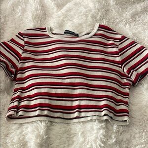 Brandy Melville Red and White Fitted Crop Top
